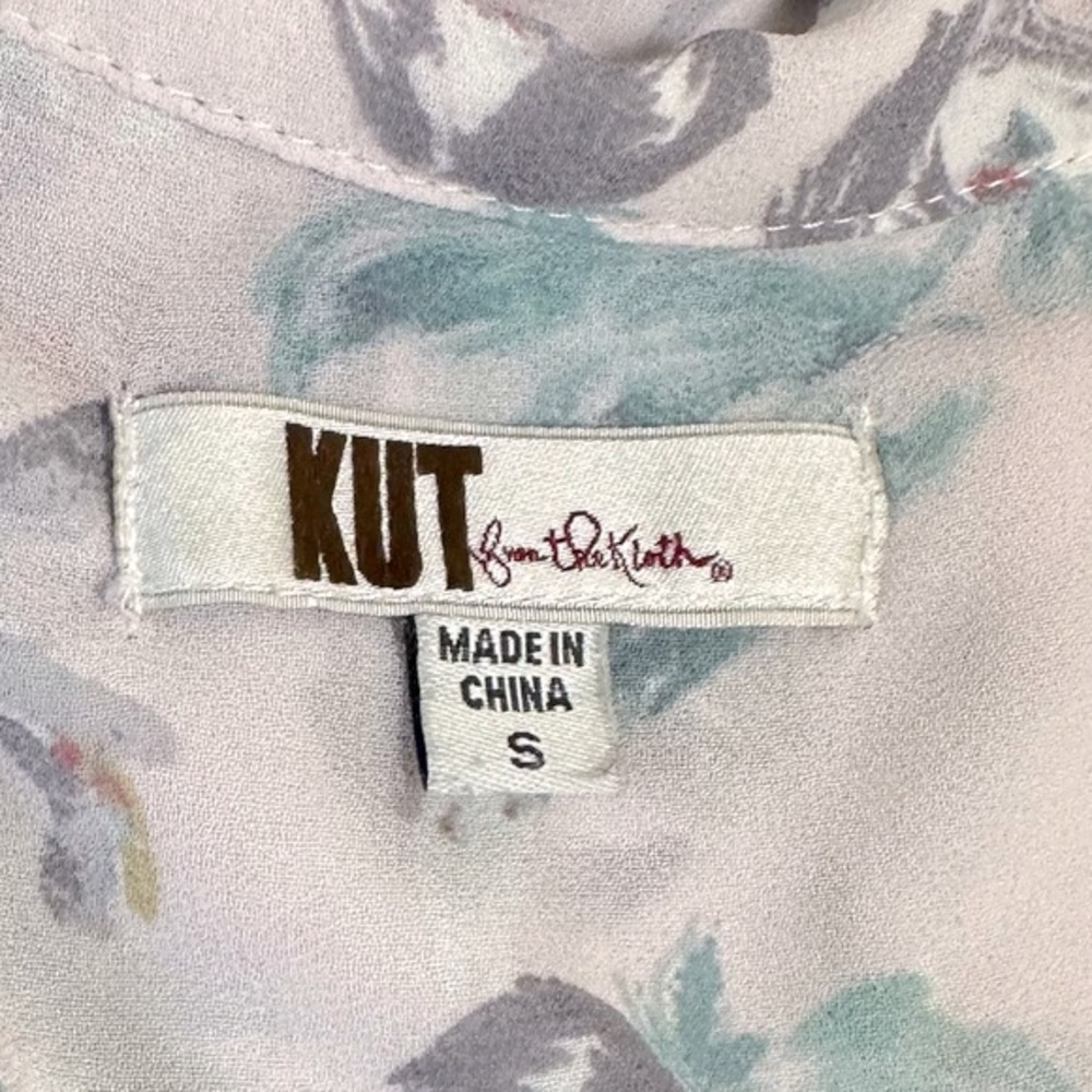 Kut from the Kloth Flora Print Semi-Fit w Back Gathered Button Up Shirt Blouse S - Picture 14 of 16
